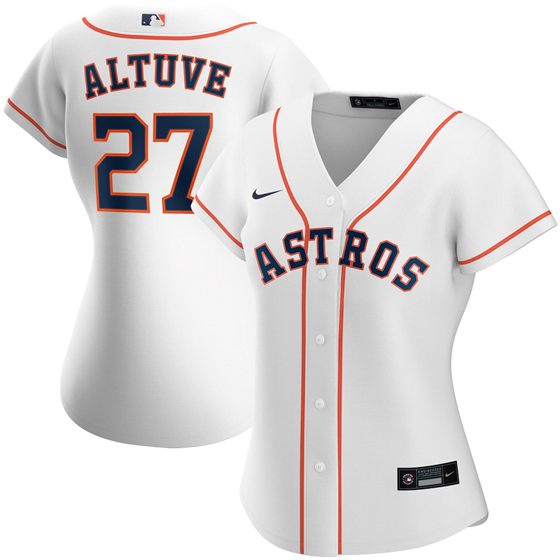2020 MLB Women Houston Astros #27 Jose Altuve Nike White Home 2020 Replica Player Jersey 1